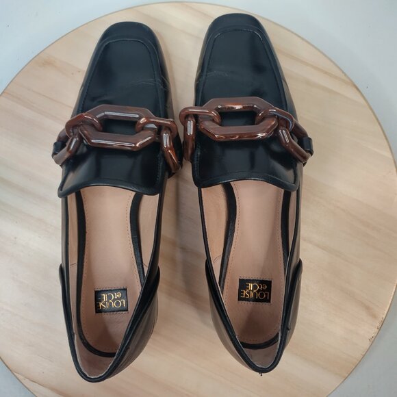 Louise et Cie Emlen Black Leather Square Toe Tortoise Chain Loafers Women US 8.5 - Picture 8 of 13